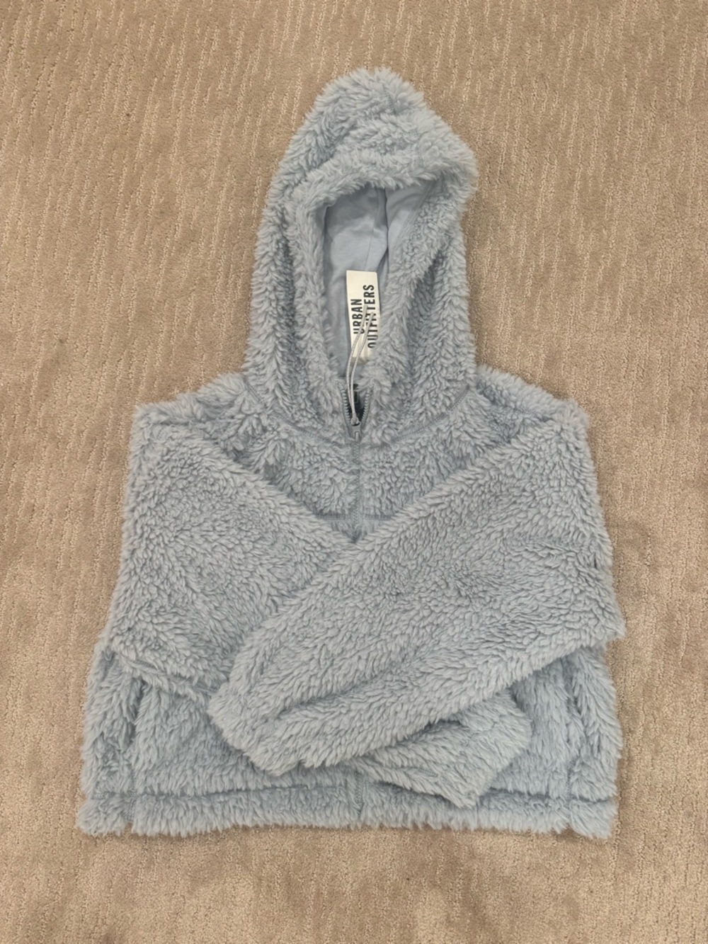 Urban Outfitters Light Blue Sherpa Cropped Hoodie